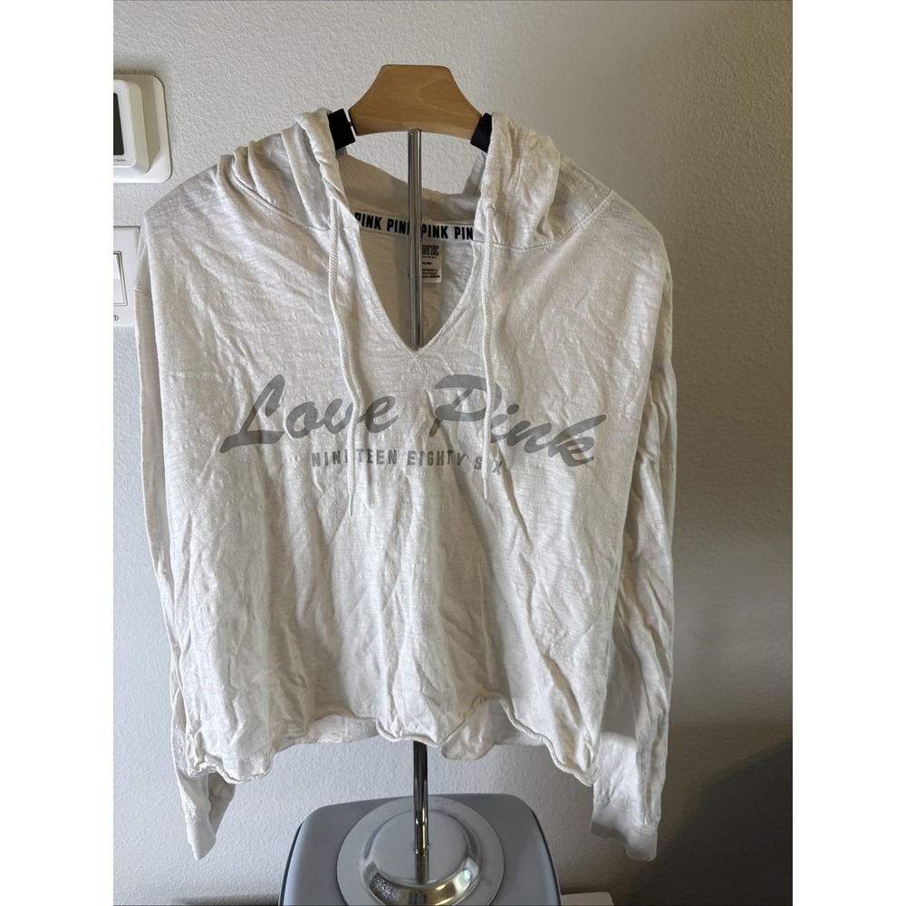 Victoria's Secret Women's Hoodie Love Pink Long Sleeve White Size Medium‎